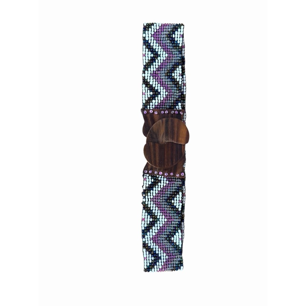 Purple Black Elastic Beaded Rhinestone Waist Belt Y2K Stretchy Cinch One Size